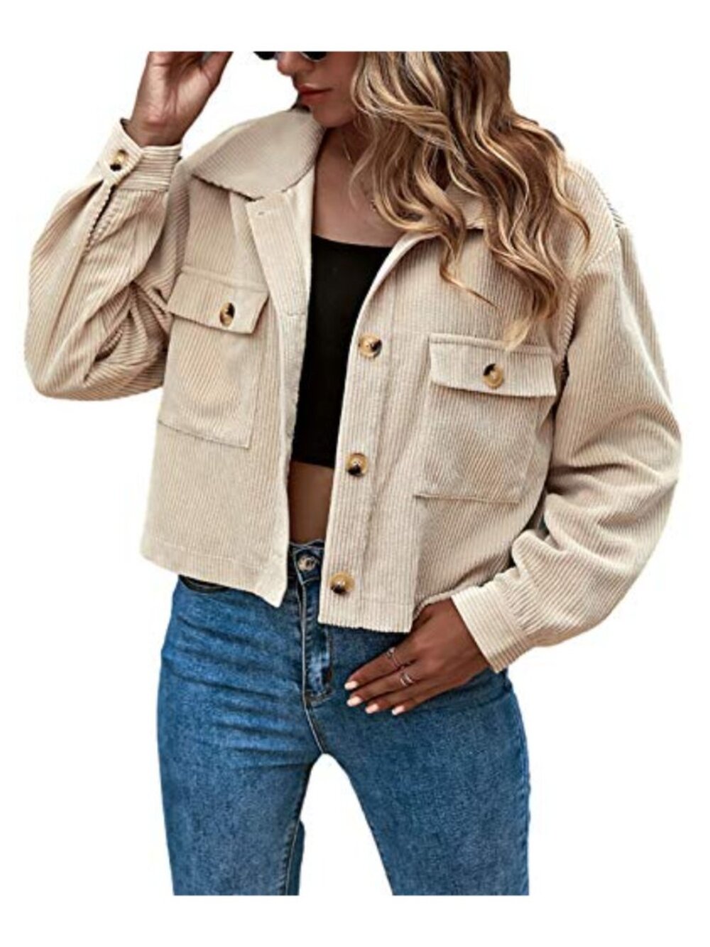 Cropped Corduroy Shacket Button Down Jacket